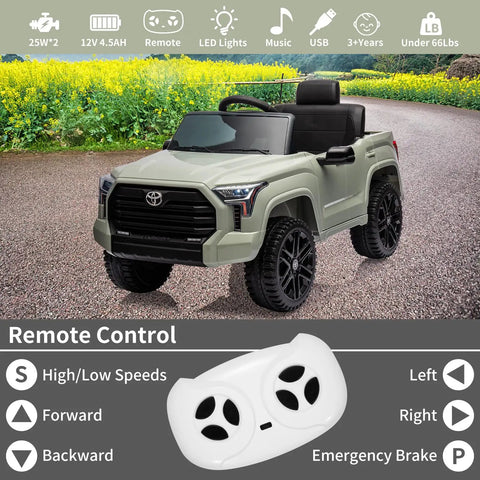 12V Licensed Toyota Tundra Ride On Truck For Kids With Remote Control Battery Powered Toy Car Realistic Off Road Look Safe Parental Control Durable Outdoor Kids Vehicle For Boys And Girls, front view on path
