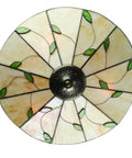 Cool Green Leaf Tiffany Style Flush Mount Ceiling Light With Stained Glass Shade for Living Room 15 Inch