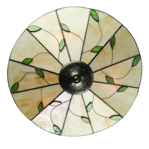 Cool Green Leaf Tiffany Style Flush Mount Ceiling Light With Stained Glass Shade for Living Room 15 Inch