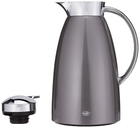 Gusto 1.0 L Glass Vacuum Carafe With Lacquered Metal Body And Chrome Spout Space Grey Thermal Dispenser with lid
