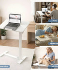 Adjustable Bedside Table With Pneumatic Lift And Hidden Wheels for home office, study, patient care, and pet care use.