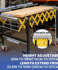Huge 1000 Lb Capacity Adjustable Conveyor Roller with Wheels, adjustable height 30 to 50 inches, expandable length from 23.6 to 50 inches.