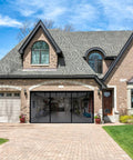 House with open garage featuring Magnetic Double Garage Screen Door For Two Car Garages, 16x7 Feet, Reinforced Self-Sealing Fiberglass Mesh