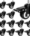 Caster Wheels Set Of Twelve 2 Inch Heavy Duty Swivel Casters With Dual Brakes And M8 Threaded Stem 400 Pound Capacity For Desk Workbench Or Cart