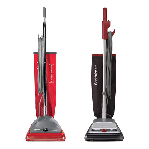 Red and black upright vacuum compatible with Five Pack ST Style Vacuum Bags That Last Twice As Long As Paper Made With Synthetic Material