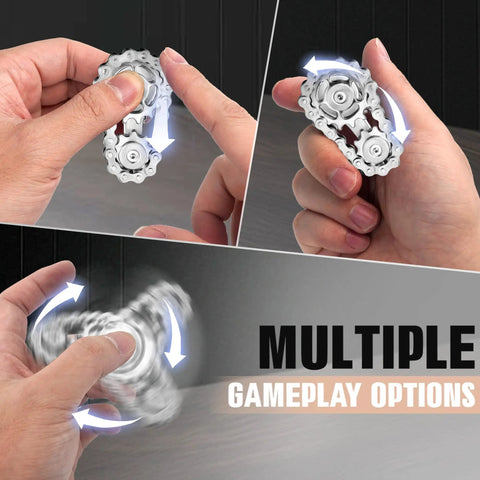 Hands using Metal Fidget Spinner With Bike Chain Design For Adults Durable 304 Stainless Steel Sensory Toy in motion