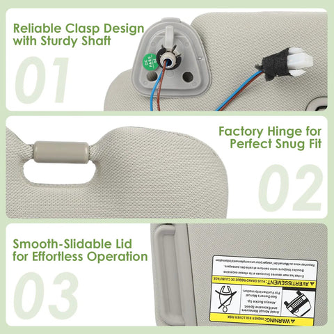 Nissan Murano Sun Visor Replacement Pair With Bracket Clips Gray OEM Fit For 2009 2014 Models showing installation features