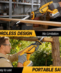 Person using Cordless Reciprocating Saw Bare Tool Compatible With 20V Max Batteries for cutting wood and branches, 8 blades included