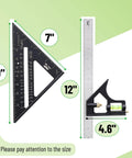 Rafter And Combination Square Tool Set For Woodworking, 7 Inch Rafter Square, 12 Inch Aluminum Carpenter Square with size markers