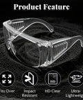 Snap Right On High Definition Safety Glasses Fit Over Prescription Glasses Lightweight Wide Vision Protective Eyewear For Lab Work Woodworking And Home DIY With Killer Clarity, clear and impact resistant design.