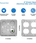 Heavy Duty 4x4 Inch Electrical Junction Boxes With Covers, 21 Cu In Capacity, One And A Half Inch Deep Steel Outlet Boxes, Bulk Pack Double Duplex Receptacle And Cover Plates, UL Listed For Home And Commercial Install. 4-inch steel box and cover