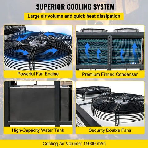 Top Tier Heavy Duty 15 Ton Air Cooled Water Chiller With Stainless Steel Tank And Micro Computer Control, powerful fan engine and finned condenser.