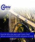 Centric Premium logo on a highway bridge banner with cars and a blue caption bar.