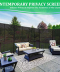 Six Foot Outdoor Metal Privacy Screen Freestanding Privacy Fence Room Divider for Patio Garden Balcony with chairs