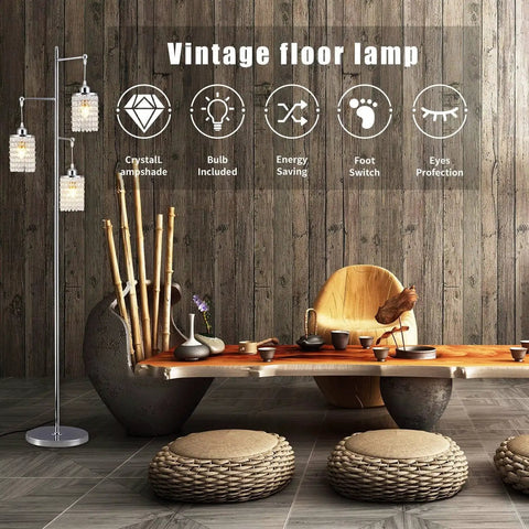 Three-Light Contemporary Crystal Floor Lamp With K9 Crystal Lampshade Chrome Finish For Living Room Bedroom Or Office