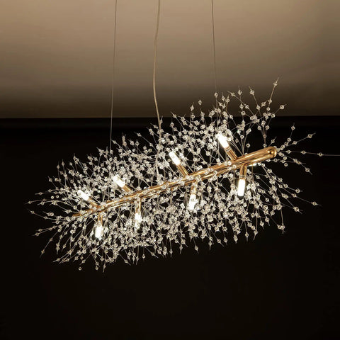 12-Light Crystal Firework Chandelier With Gold Metal Finish, Modern Dining Room Lighting Fixture for Kitchen Island