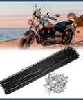 40Pcs 14G Bicycle Steel Spokes 292mm Length With Nipples Wheel Spoke Kit shown with motorcycle background