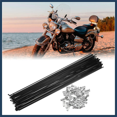 40Pcs 14G Bicycle Steel Spokes 292mm Length With Nipples Wheel Spoke Kit shown with motorcycle background