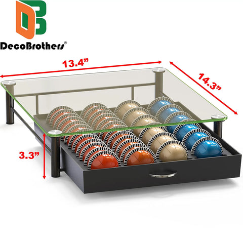 Crystal Tempered Glass Vertuo Pod Drawer For Nespresso Capsules, 24 Large Or 48 Small Organizer dimensions display