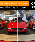Split image of cars under different lighting; left shows higher CRI with 4 Pack 150W LED High Bay Light 5000K for color accuracy.