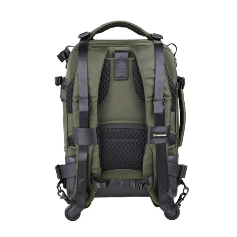 Back view of 55BT Carry On Camera Backpack Trolley for DSLR and Mirrorless Gear, showing padded straps and sturdy wheels