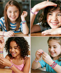 Girls aged 8 to 12 making bracelets with All In One Friendship Bracelet Kit For Girls Ages 8 To 12 With 3 Layer Storage Box Includes 26 String Bundles 32 Beads 25 Buttons 30 Pins Sticker Sheets Non Slip Pads And Easy Step By Step Guide
