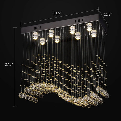 Modern K9 Crystal Chandelier Light Fixture With 8 Lights Raindrop Chandeliers In An S Shaped Flush Mount Ceiling Light