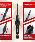 EZARC Countersink Drill Bit Set, 22pcs; M2 HSS nitrided bits with 1/4" hex shank and magnetic extension holder