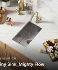 Undermount 10 x 17 Inch Bar Sink, 16 Gauge Single Bowl Handmade Stainless Steel Kitchen Sink For Home Or Bar, installed in counter