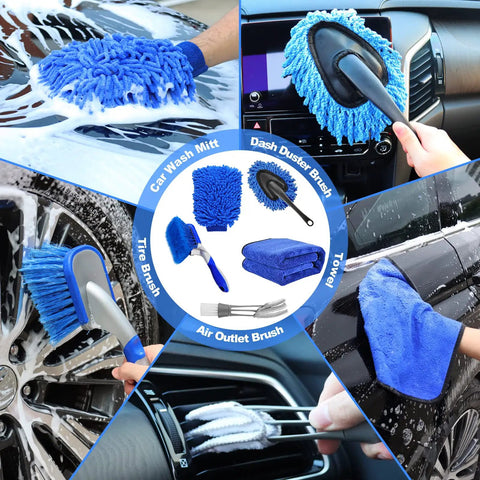 62 Inch Car Wash Kit With Mitt Sponge Long Handle Scratch Free Chenille Head Wheel Tire Brush Detailing Kit For Cars SUVs Trucks And RVs 20 Piece All In One Set