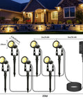 Outdoor Landscape Lighting Kit Six Pack With Transformer Plug In LED Spot Lights illuminating house facade and pathway