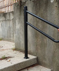 Sturdy Metal Outdoor Stair Handrail For One To Three Steps Single Post Wrought Iron Design Matte Black Rust Proof Railing