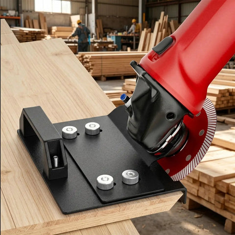 3 Pack 45 Degree Tile Chamfering Tool Kit With Angle Grinder Stand For Ceramic Tile Beveling And Chamfer Cutting Compatible With 100 Type Angle Grinders For Stone Cutting Black on wood board