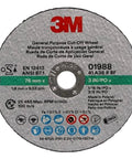 General Purpose Cut Off Wheel 3 In 1/16 In By 3/8 In Resin Bonded showing details and labels of the wheel.