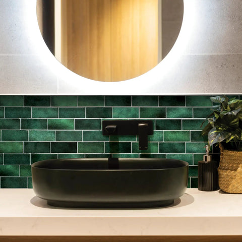 Peel And Stick Backsplash Tile Kit For Kitchen And Bath, Five Easy Sheets Of 11.56 By 8.38 Inches, 3D Adhesive Wall Tile behind sink.