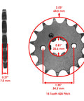 Yamaha TT R125 TTR125E Drive Chain And Sprockets Kit For 2002 2003 2004 2005 2010 428 Pitch steel front sprocket dimensions.