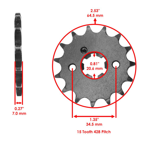 Yamaha TT R125 TTR125E Drive Chain And Sprockets Kit For 2002 2003 2004 2005 2010 428 Pitch steel front sprocket dimensions.