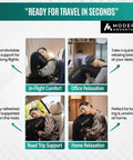 Inflatable Travel Pillow For Airplanes With Adjustable Bottom Support And Chin Lift, Real Neck Pain Relief For Flights, Naps At The Office, Includes Eye Mask And Earplugs, Ideal For Long Hauls; multiple images of people using the pillow in different settings, like office and home.
