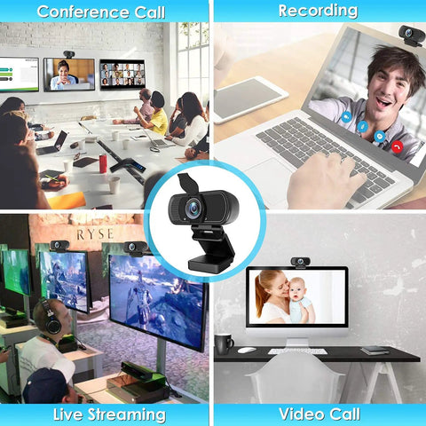 Image showing Slick 1080p Webcam With Noise Canceling Mic And Auto Light Correction, used for video calls and live streaming.