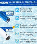 Comparison of standard and premium telescopic pool poles highlighting features like thicker walls and scratch resistance.
