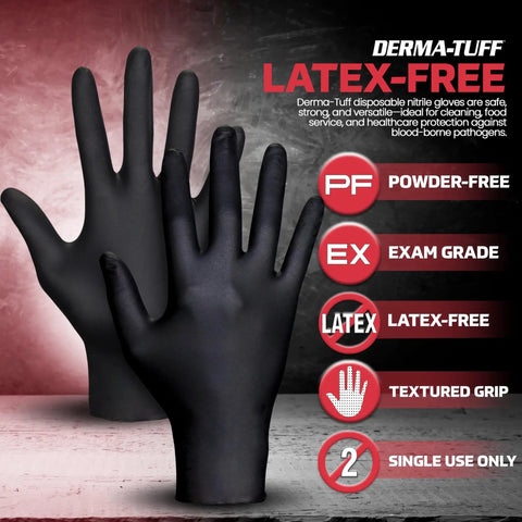 Heavy Duty Six Mil Nitrile Disposable Gloves XL Size One Hundred Count Box Powder Free Latex Free featuring textured grip hands