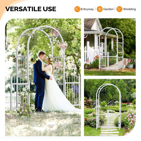 Garden Arbor With Gate PVC Frame Trellis Arch For Climbing Plants Outdoor Wedding Backdrop White Vinyl Pergola