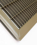 Super Sturdy Walkable Floor Vent Grille Built Tough From Reinforced Steel To Handle Heavy Foot Traffic Fits 12 By 30 Inch Duct Openings With Easy Drop In Setup Brown Fixed Blade Design, corner view