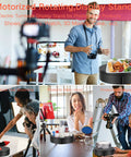 JAYEGT Motorized Rotating Display Stand With Remote Control And 5 Color Backgrounds, Electric Turntable showcasing diverse products.