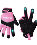Pink Safety Work Gloves For Women And Men, Medium Size, Tough Polyester Back, Comfortable Ergonomic Fit, Built For DIY, Construction, Gardening, And Everyday Grippy Tasks, front and back view