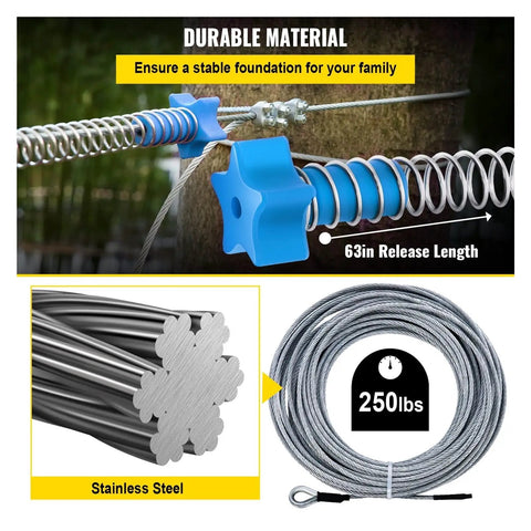 Close-up of 60 To 80 Foot Backyard Zip Line Kit With Swing Seat And Steel Trolley, Spring Brake System, All Weather Hardware