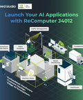 Illustration of AI applications with ReComputer J4012 for traffic, retail, and healthcare sectors.