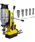 Solid Magnetic Drill Press Adapters Kit Packing 2700 Lbs Holding Power And Six Tungsten Carbide Annular Cutters with drill machine and bits