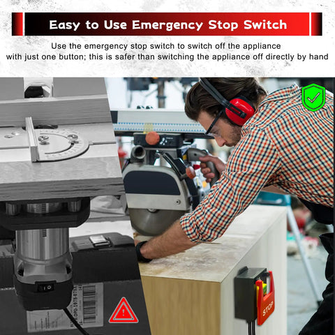 Person using a table saw with 110V To 120V Single Phase On Off Paddle Switch With Built Tough Extension Cord And Receptacle, safe quick shutoff.