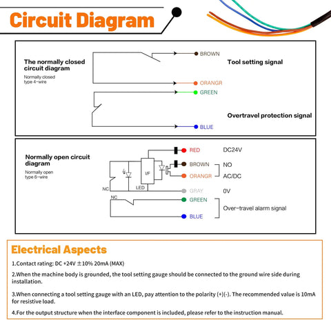 Circuit diagram for IP65 Yellow CNC Router Tool Sensor Probe 5mm Stroke Mach3 Z Axis Touch Setter Changer With 0.005mm Accuracy
